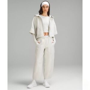 Lululemon Mixed Fabric Relaxed Fit Tapered High Rise Pants Sz XL Bone